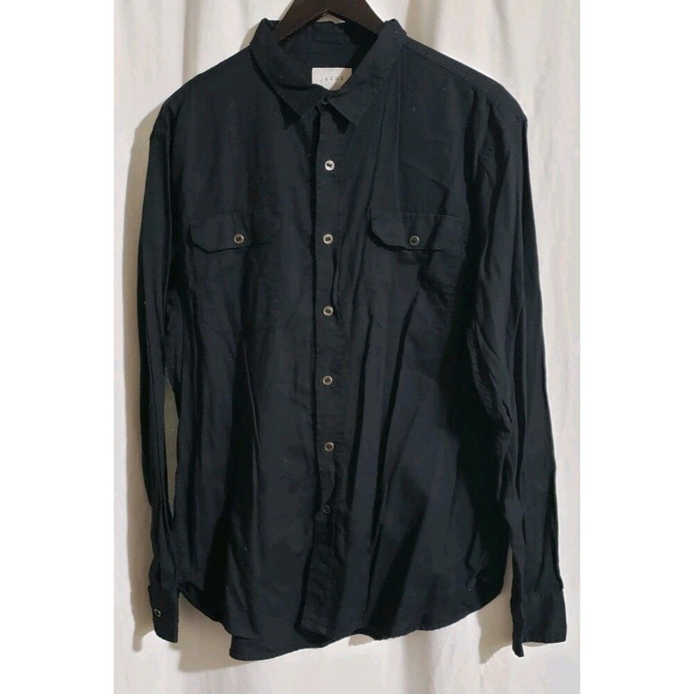 Jachs NY Men's Black 100% Cotton Button Up Shirt Size L Long Sleeve Utility